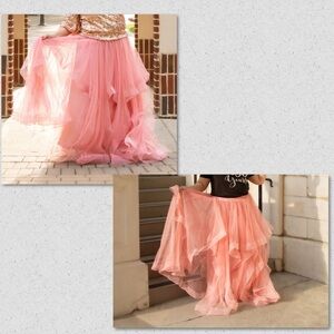 Long pink high waist tulle skirt